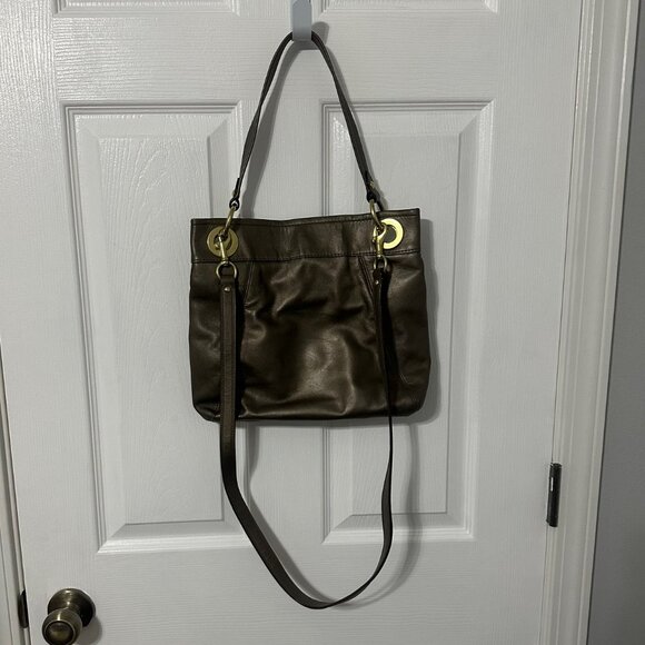 Coach Crossbody Purse, Metallic Bronze/Brown Leather.  Authentic - Picture 2 of 8